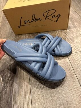 Women’s Blue Padded Crisscross Slide Sandals